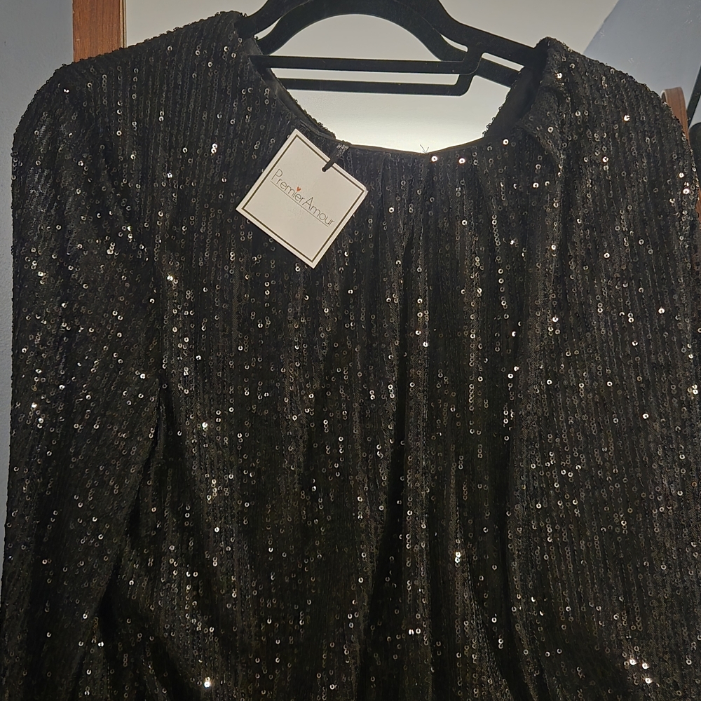 Elegant Black Sequin 2 Piece Pant & Crop Top by Premier Amour